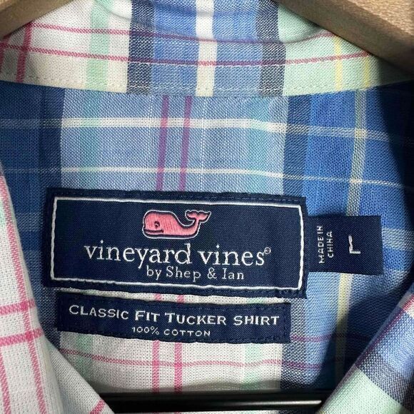 Vineyard Vines Shirt Mens L Blue Plaid Classic Tucker Button Down Preppy Coastal - Picture 6 of 8